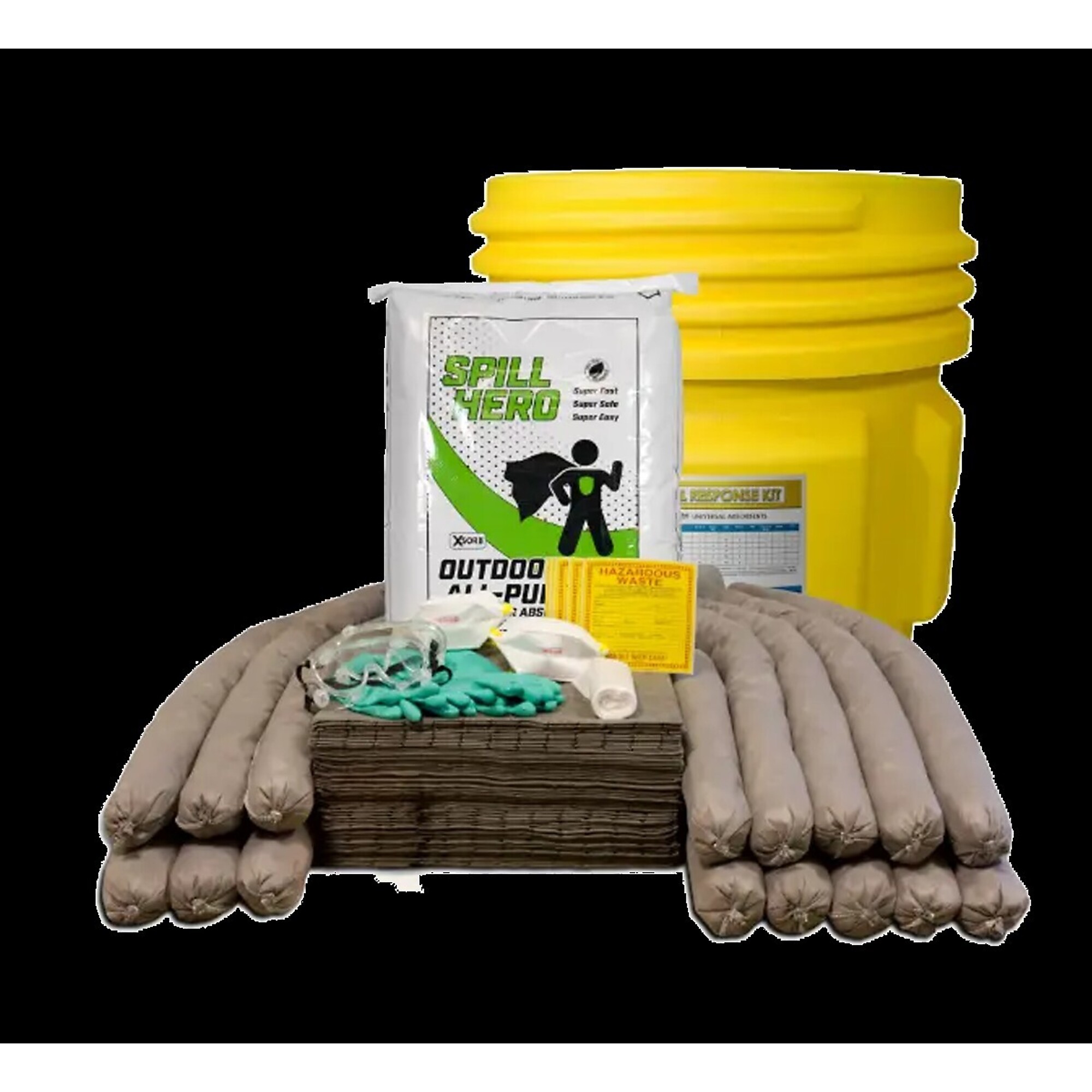 Impact Absorbents Inc XSORB Outdoor Spill Kit — 55 Gal., Poly Drum, Includes Granular Absorbent, Pillows, Socks, PPE, Model# XKD55DA